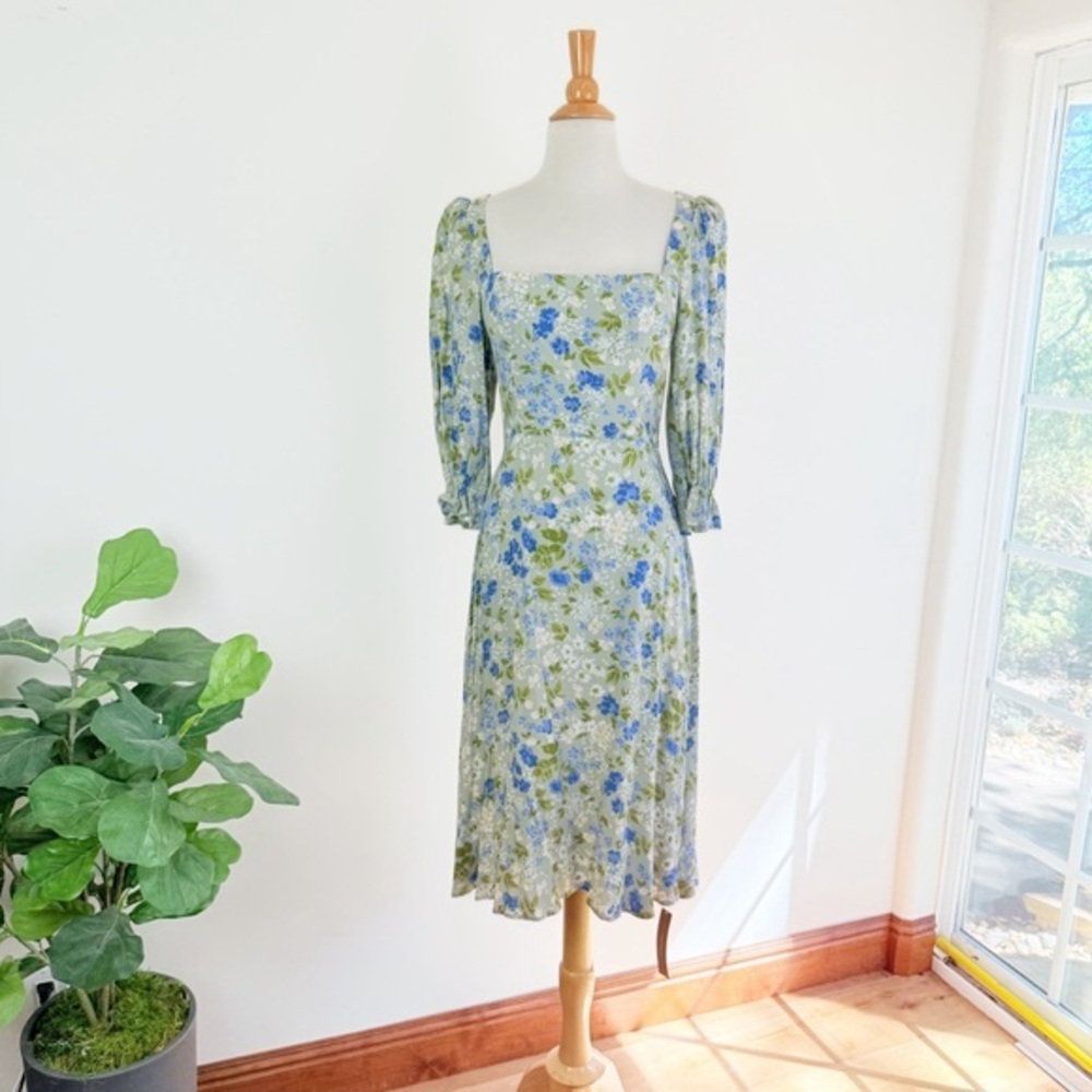 💋Reformation Blue and Green Floral Midi Dress size 6